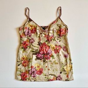 Gorgeous Vintage Lucky Brand Women’s Floral Tank Top Size Small Velvet Trim Cami